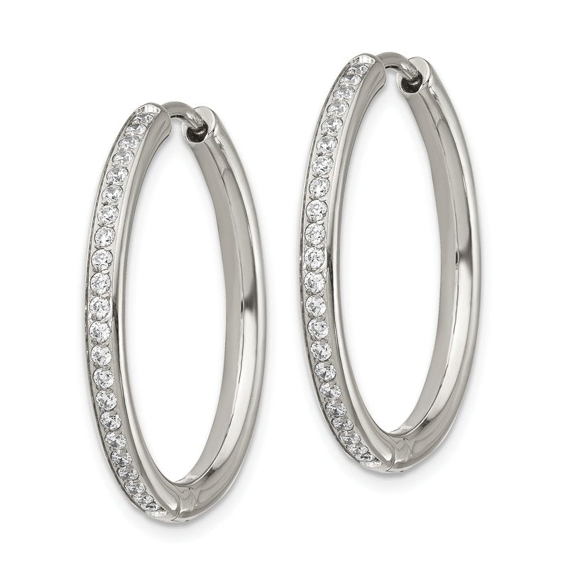 Stainless Steel Polished with CZ 2.5mm Hinged Hoop Earrings