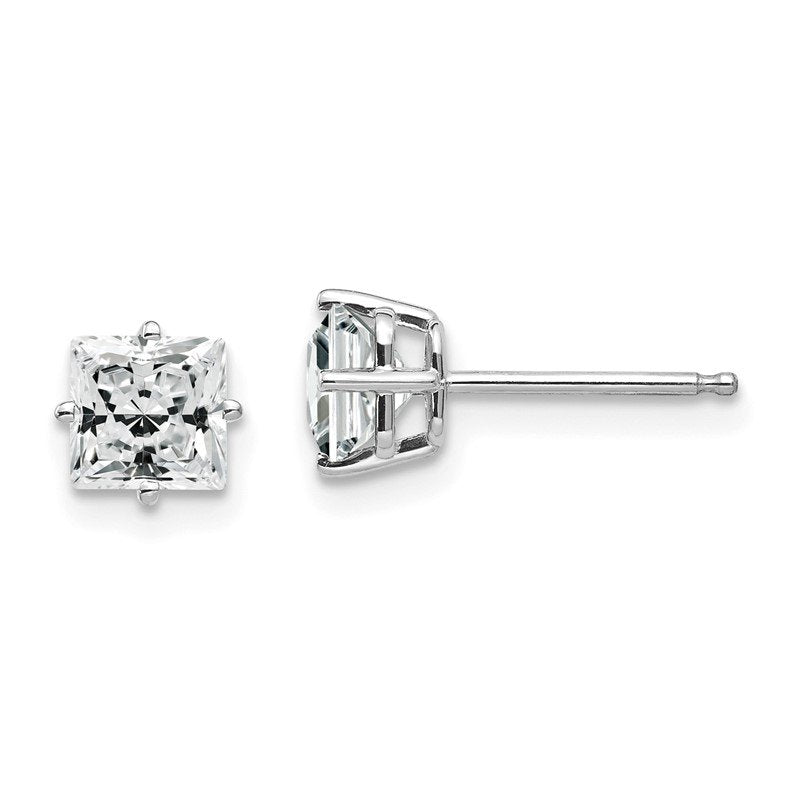 14k White Gold 5mm Princess-cut Cubic Zirconia Post Earrings