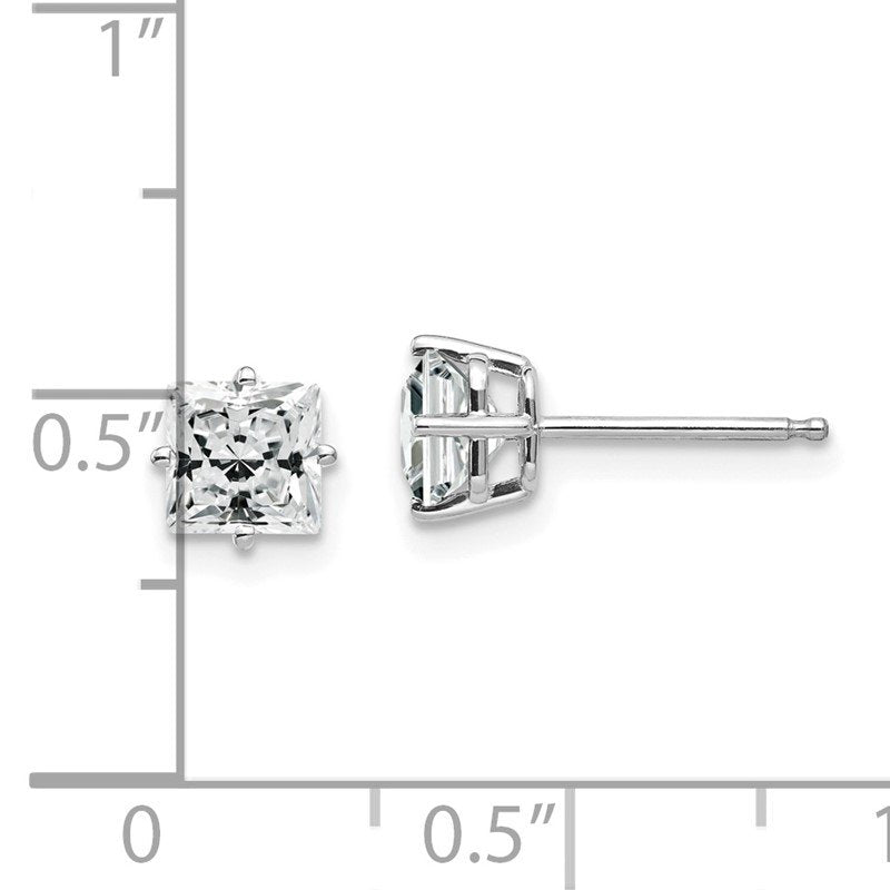 14k White Gold 5mm Princess-cut Cubic Zirconia Post Earrings