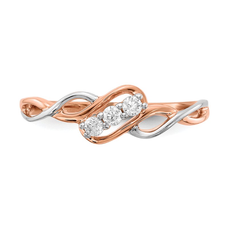 14k Two-tone 3-stone Diamond Polished Twist Ring