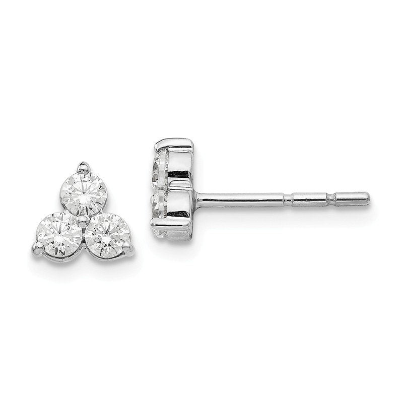 14K White Gold 1/2 carat Lab Grown Diamond VS+ F+ Complete Three Stone Post Stud Earrings