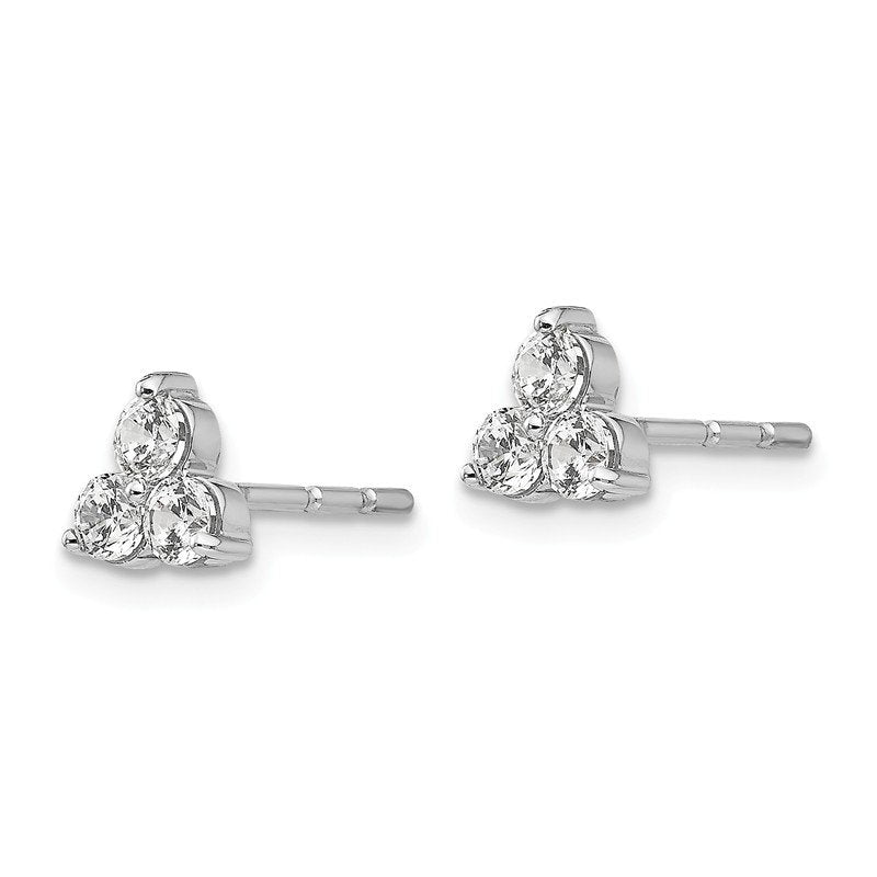 14K White Gold 1/2 carat Lab Grown Diamond VS+ F+ Complete Three Stone Post Stud Earrings
