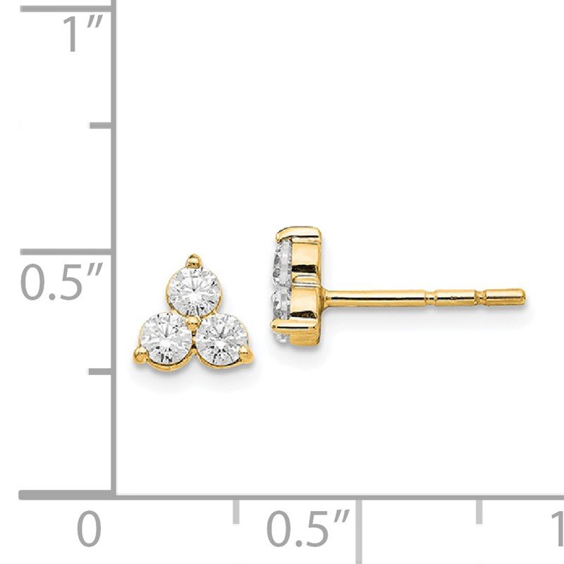 14K White Gold 1/2 carat Lab Grown Diamond VS+ F+ Complete Three Stone Post Stud Earrings