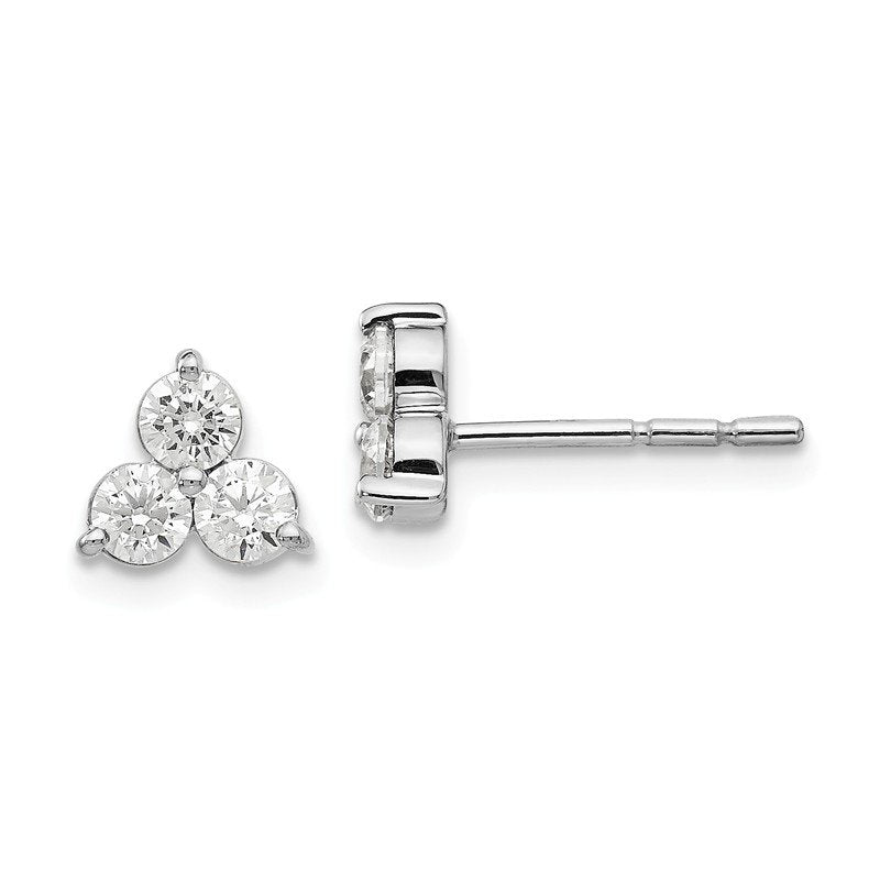 14K White Gold 1/2 carat Lab Grown Diamond VS+ F+ Complete Three Stone Post Stud Earrings