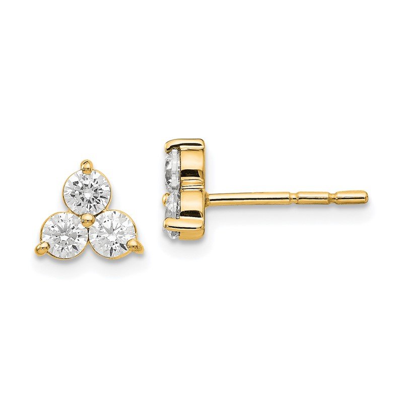 14K White Gold 1/2 carat Lab Grown Diamond VS+ F+ Complete Three Stone Post Stud Earrings