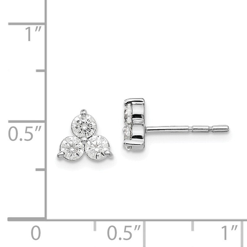 14K White Gold 1/2 carat Lab Grown Diamond VS+ F+ Complete Three Stone Post Stud Earrings
