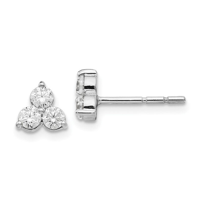 14K White Gold 1/2 carat Lab Grown Diamond VS+ F+ Complete Three Stone Post Stud Earrings