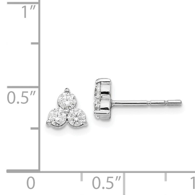 14K White Gold 1/2 carat Lab Grown Diamond VS+ F+ Complete Three Stone Post Stud Earrings