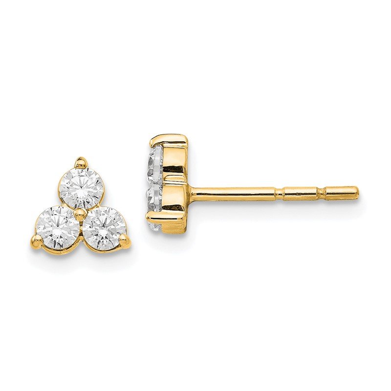 14K White Gold 1/2 carat Lab Grown Diamond VS+ F+ Complete Three Stone Post Stud Earrings