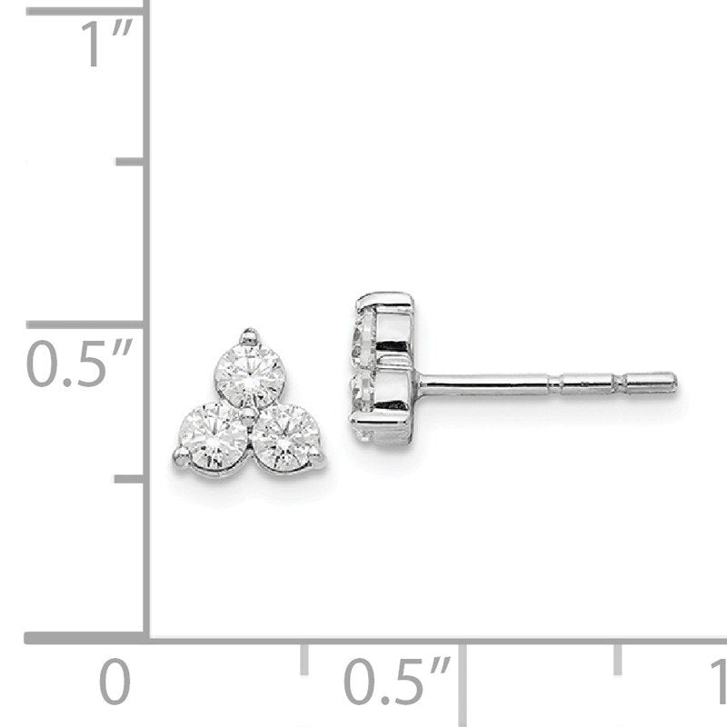 14K White Gold 1/2 carat Lab Grown Diamond VS+ F+ Complete Three Stone Post Stud Earrings