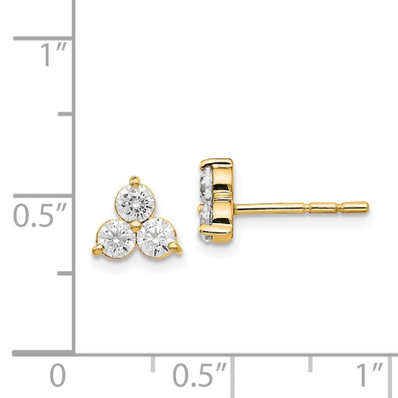 14K White Gold 1/2 carat Lab Grown Diamond VS+ F+ Complete Three Stone Post Stud Earrings