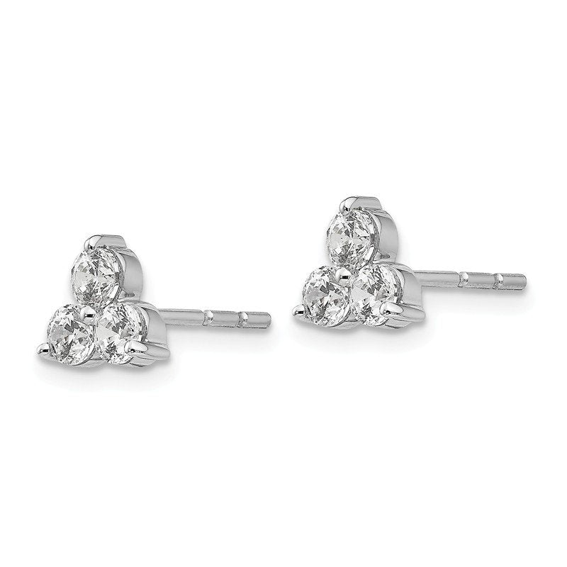 14K White Gold 1/2 carat Lab Grown Diamond VS+ F+ Complete Three Stone Post Stud Earrings