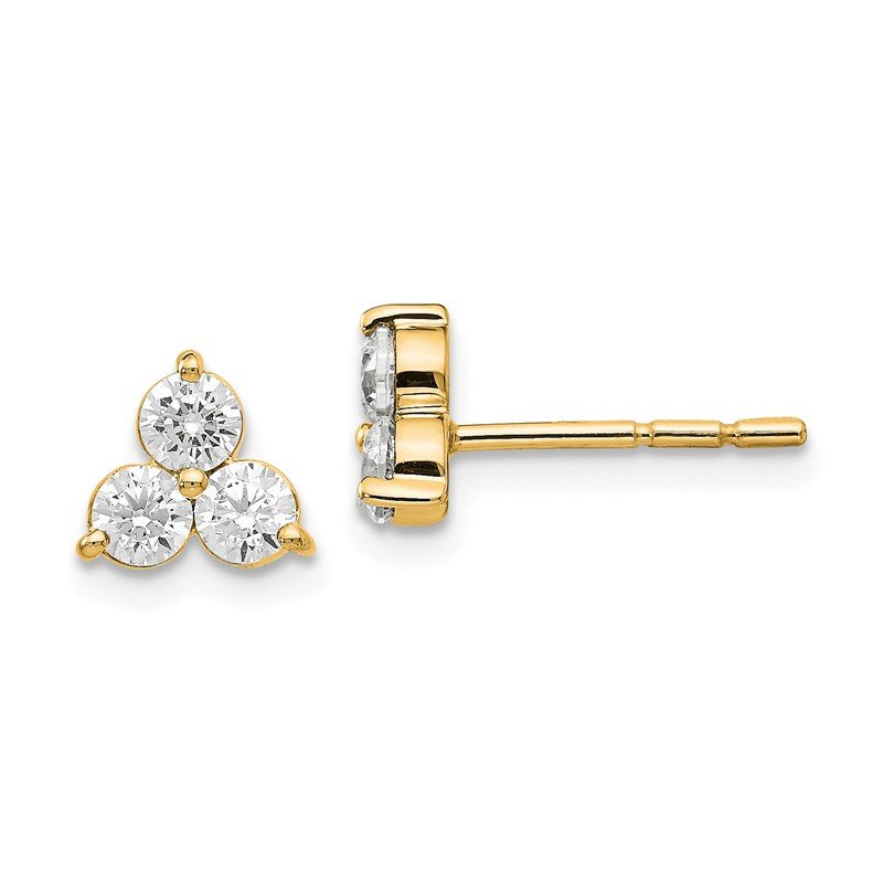 14K White Gold 1/2 carat Lab Grown Diamond VS+ F+ Complete Three Stone Post Stud Earrings
