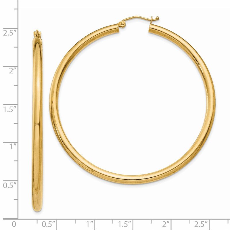 14K 3x55mm Polished Lightweight Tube Hoop Earrings