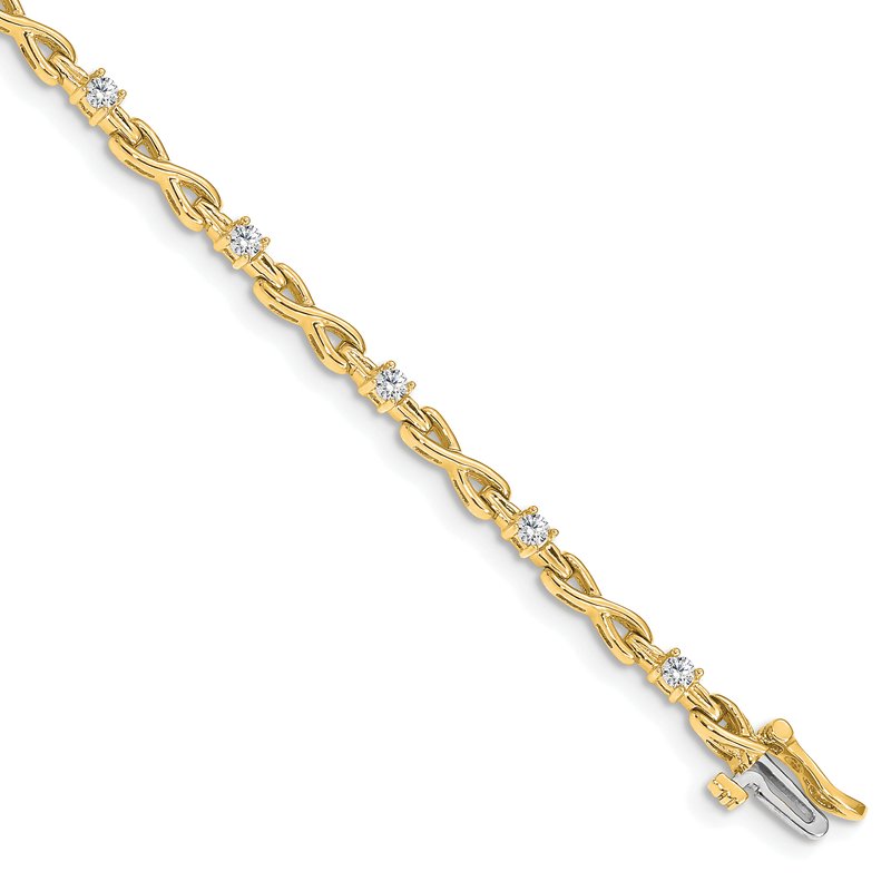 14k Complete 1/2 carat Round AAA Diamond 4-prong X-design 7 inch Tennis Bracelet