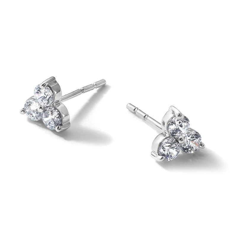 14K White Gold 1/2 carat Lab Grown Diamond VS+ F+ Complete Three Stone Post Stud Earrings