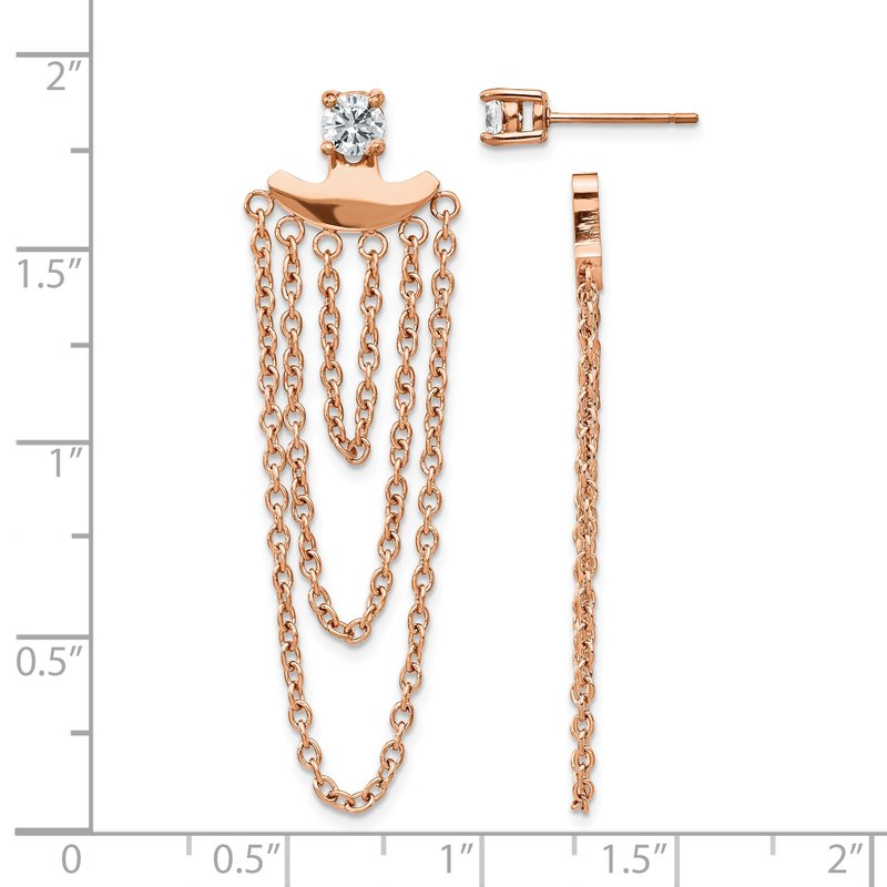 Stainless Steel Polished Rose IP-plated CZ Post with Jacket Earrings