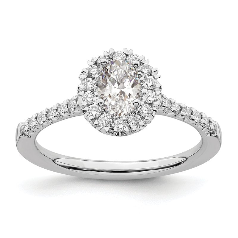 14K White Gold 1/3 carat Lab Grown Diamond VS+ F+ Semi-Mount Oval Halo Engagement Ring