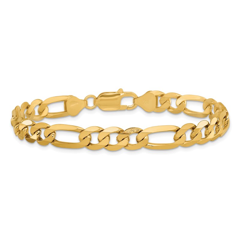 14K 26 inch 7.5mm Flat Figaro with Lobster Clasp Chain