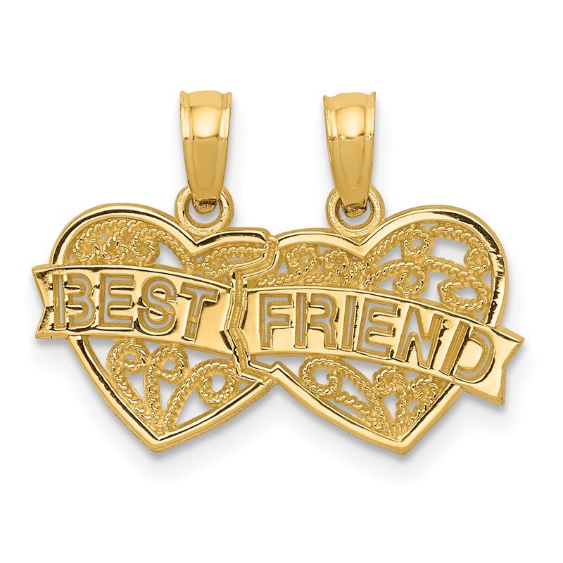 14K BEST FRIEND 2-Piece Break-apart Double Hearts Pendant