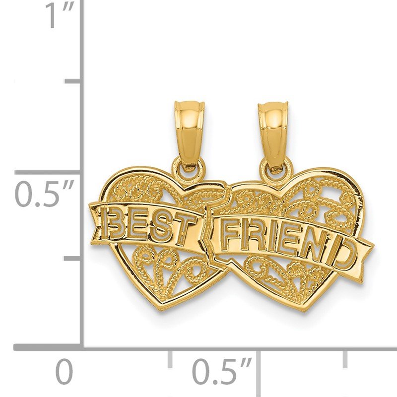 14K BEST FRIEND 2-Piece Break-apart Double Hearts Pendant