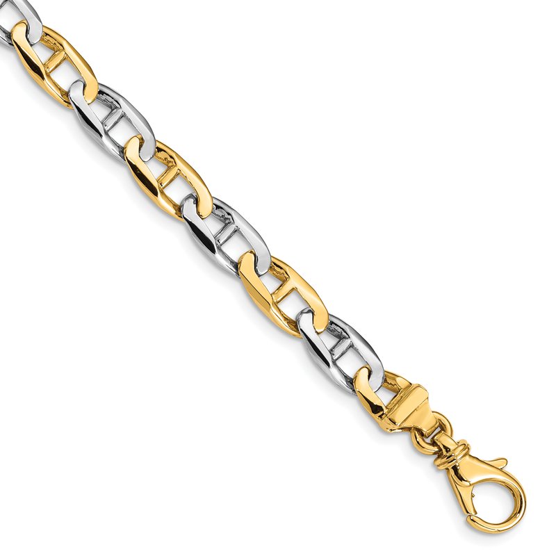 14K Two-tone 18 inch 6.6mm Hand Polished Fancy Flat Anchor Link with Fancy Lobster Clasp Chain