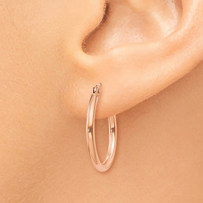 14k Rose Gold 2x20mm Polished Lightweight Tube Hoop Earrings