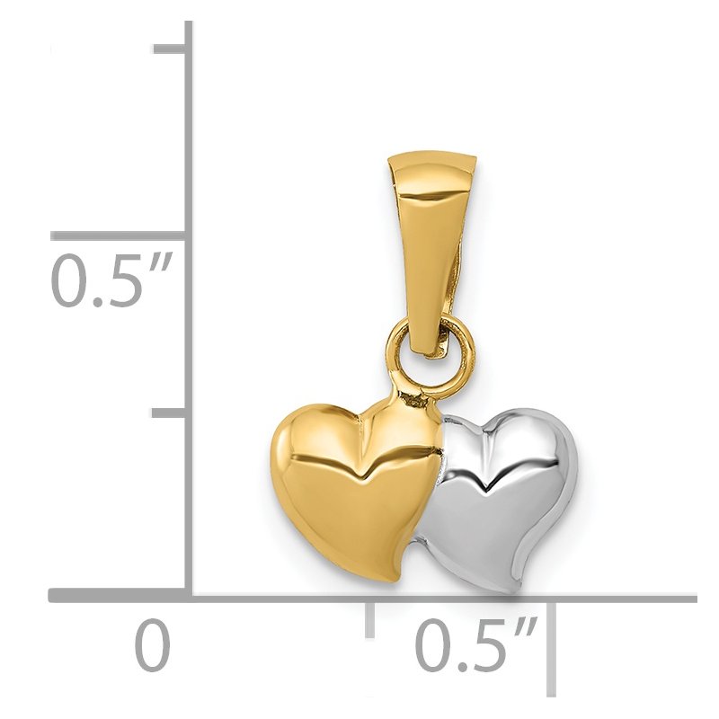 14K and White Rhodium Double Heart Pendant