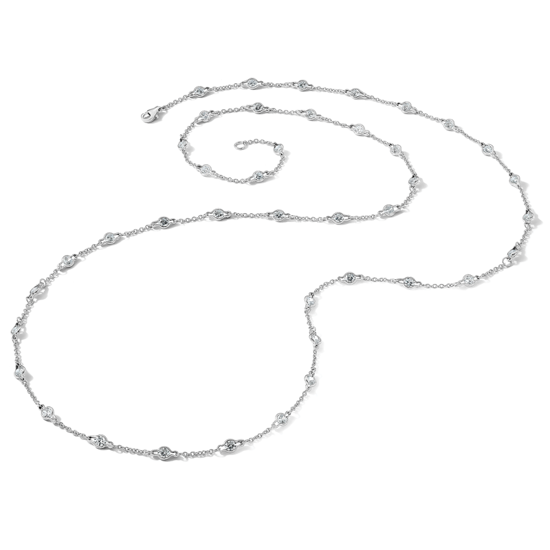 Sterling Silver Rhodium-plated Brilliant-cut Round CZ 42 Station 36 Inch Necklace