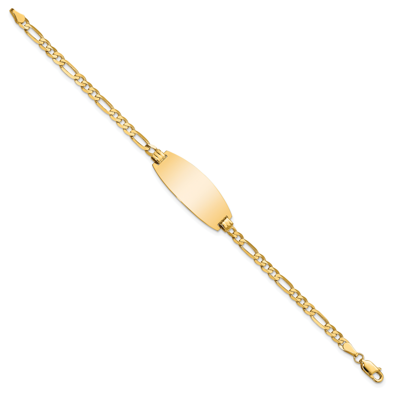 14k Polished Solid Chain/Solid Plate Figaro Link Oval 27x11.5mm Plate 7 inch ID Bracelet