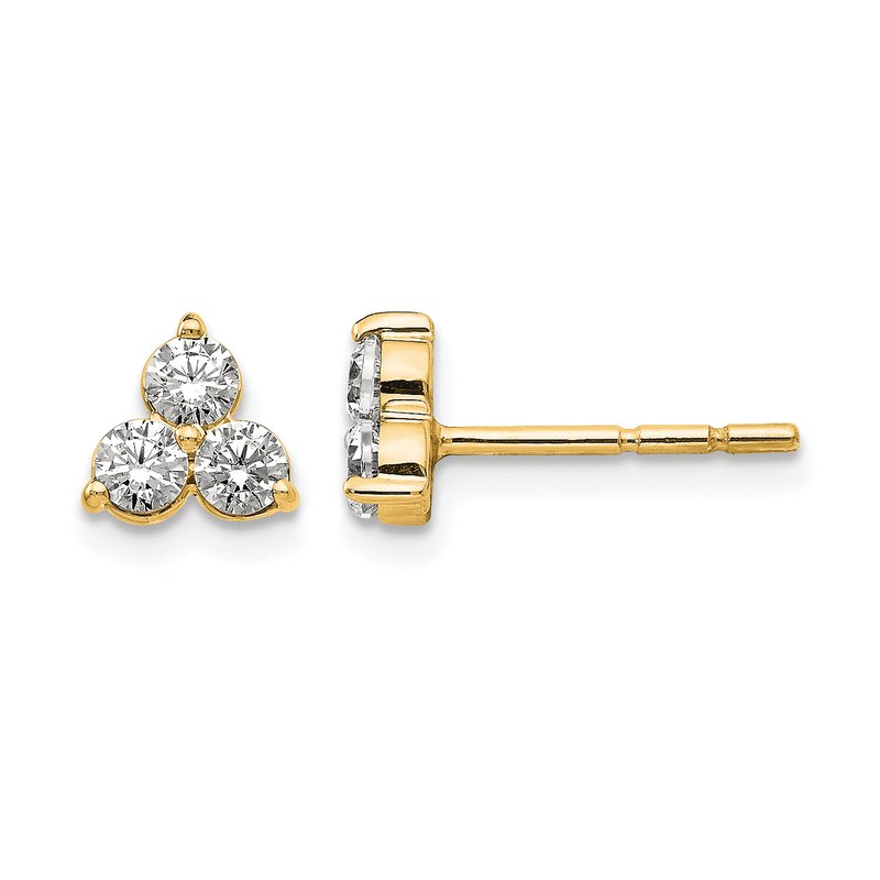 14K White Gold 1/2 carat Lab Grown Diamond VS+ F+ Complete Three Stone Post Stud Earrings