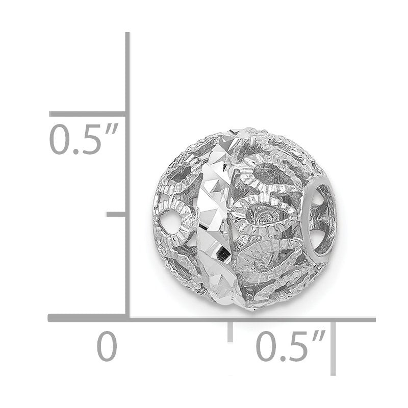 14k White Gold Diamond-cut Filigree Ball Chain Slide