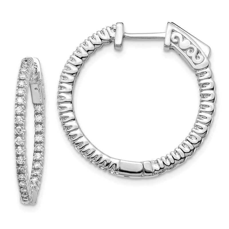 14k White Gold 5/8 carat Diamond Round In/Out Hoop w/Safety Clasp Earrings