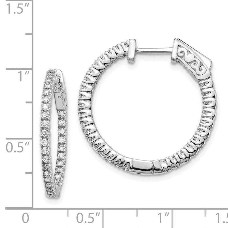 14k White Gold 5/8 carat Diamond Round In/Out Hoop w/Safety Clasp Earrings