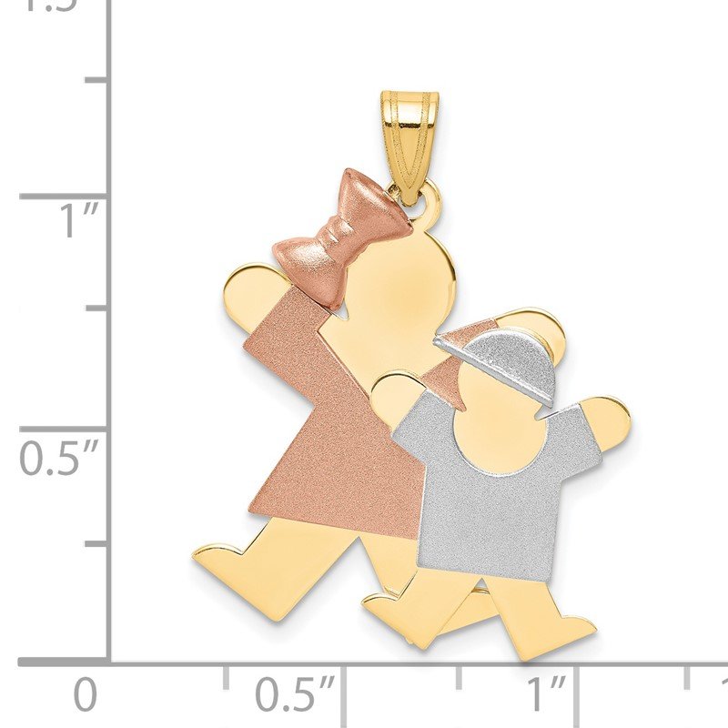 14k Tri-color The Kids Big Girl and Little Boy Engravable Joy Charm