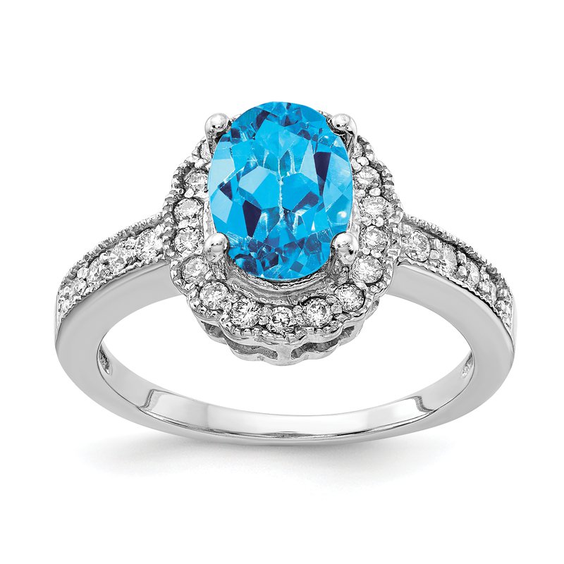 14k White Gold 8x6mm Oval Blue Topaz AA Diamond ring