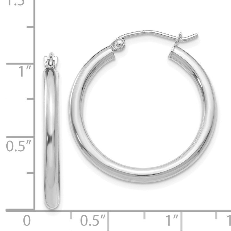 14K White Gold 2.5x25mm Polished Lightweight Tube Hoop Earrings