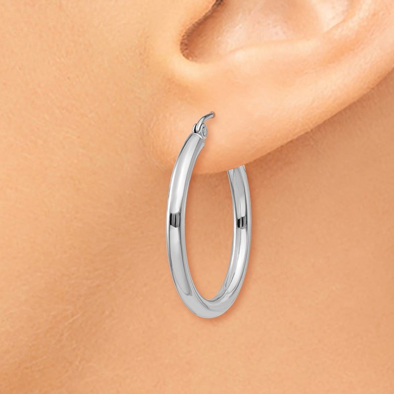 14K White Gold 2.5x25mm Polished Lightweight Tube Hoop Earrings