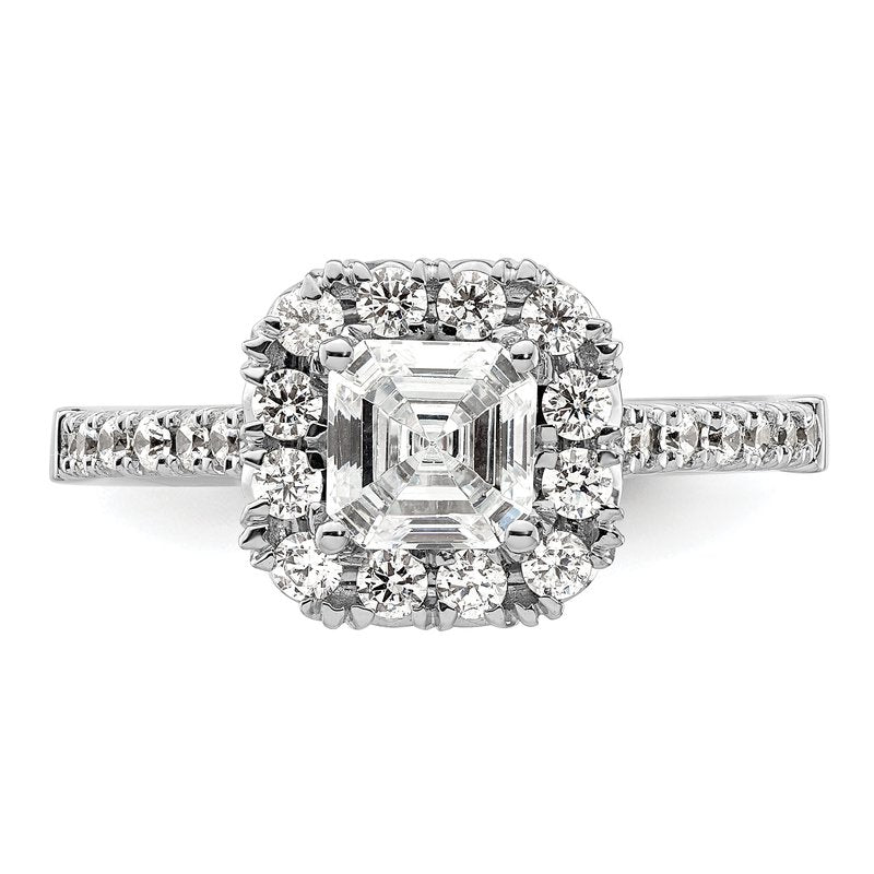 14K White Gold 1/2 carat Lab Grown Diamond VS+ F+ Semi-Mount Asscher Halo Engagement Ring