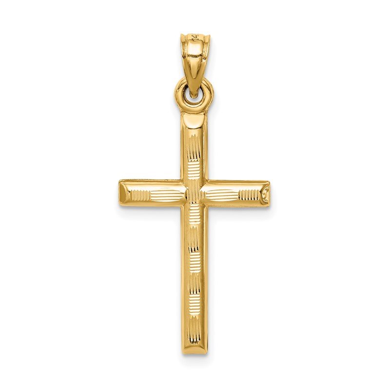 14k Hollow Diamond-cut Cross Pendant