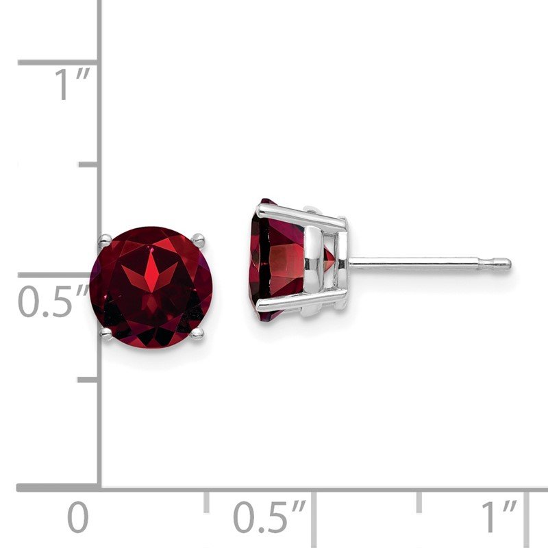 14k White Gold 7mm Round Garnet Post Earrings