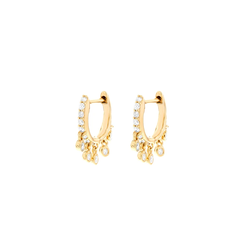 Small Dangling Bezel Huggie Hoop Earrings 14K