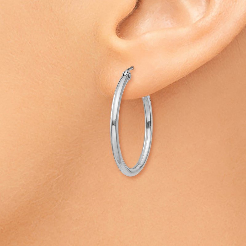 14k White Gold 2x25mm Polished Lightweight Tube Hoop Earrings