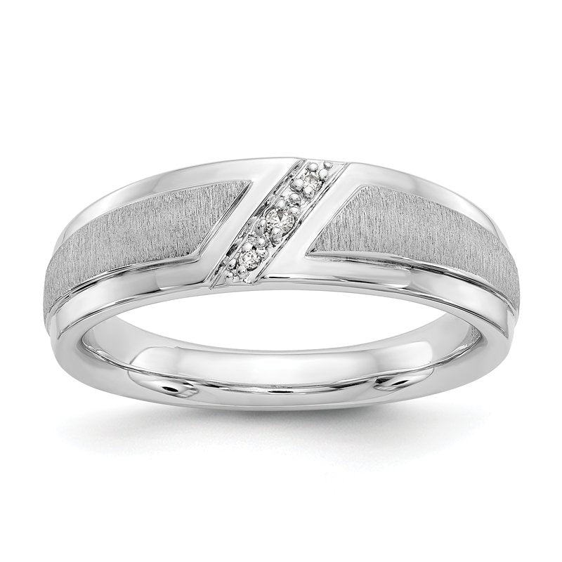 14K White Gold Men's 1/20 carat Lab Grown Diamond VS/SI  D E F  Brushed and Polished Band