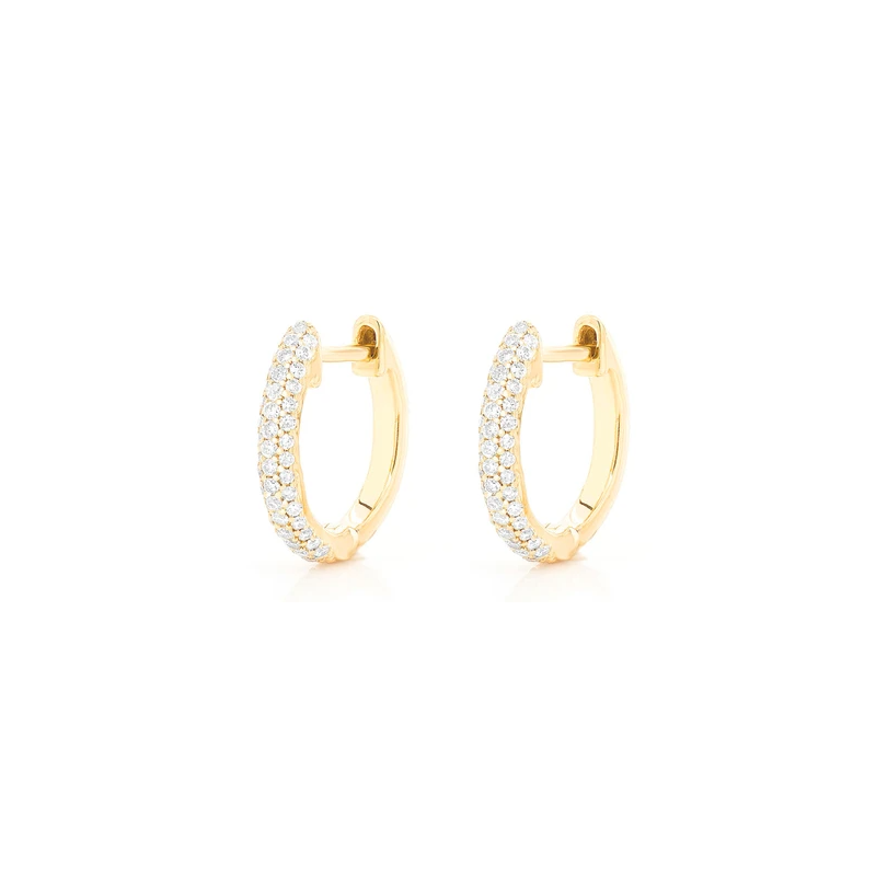 Three Row Pave Huggie Hoop Earrings 14K