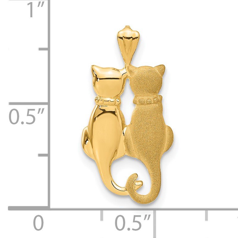 14k Satin and Polished Two Sitting Cats Pendant