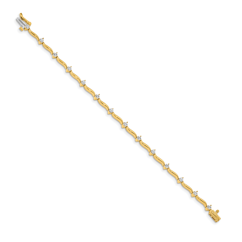 14k Complete 1 carat  Round AA Diamond 2-prong Wavy Bar Link 7 inch Tennis Bracelet