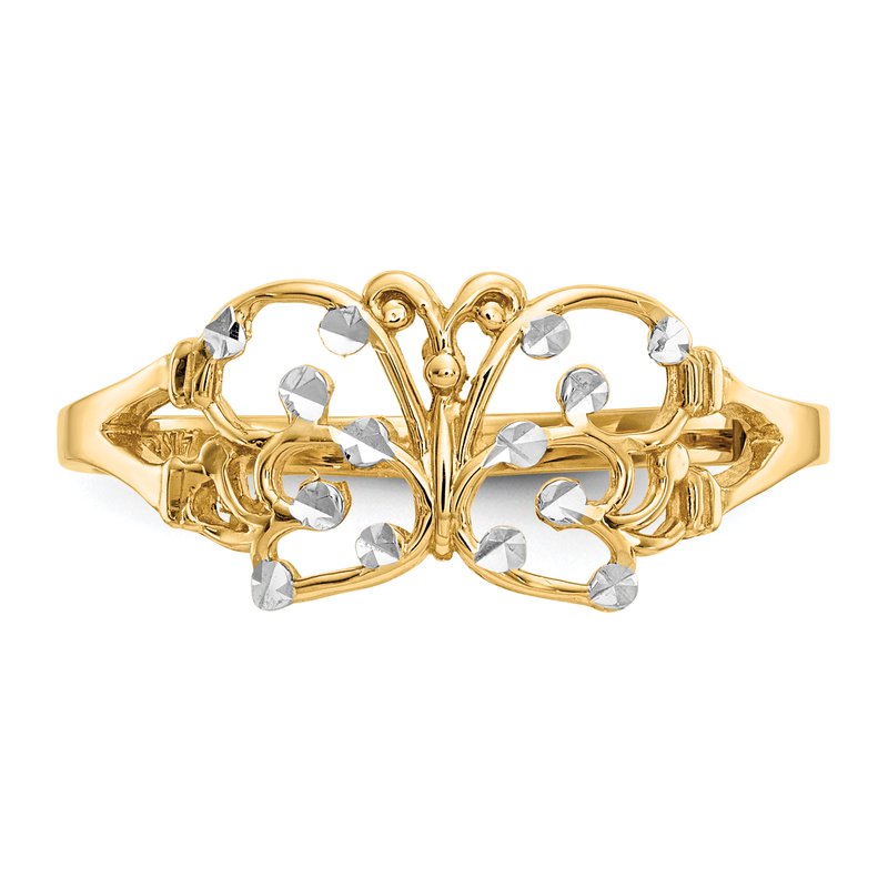 14k w/ Rhodium Diamond-cut Butterfly Ring
