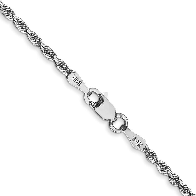 14K White Gold 10 Inch 2mm Diamond-cut Quadruple Rope Lobster Clasp Chain
