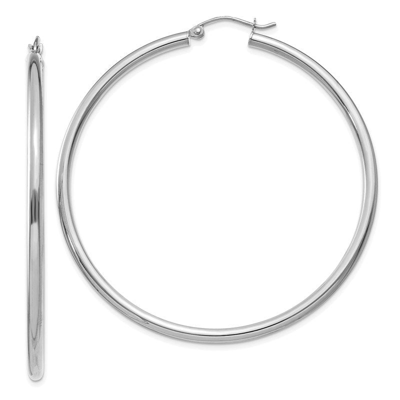 14K White Gold 2.5x55mm Polished Lightweight Tube Hoop Earrings